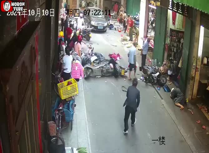 Video :In China, he pedals incorrectly and strikes many pedestrians (Warning - frightening)